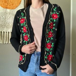 Poinsettia Christmas Cardigan